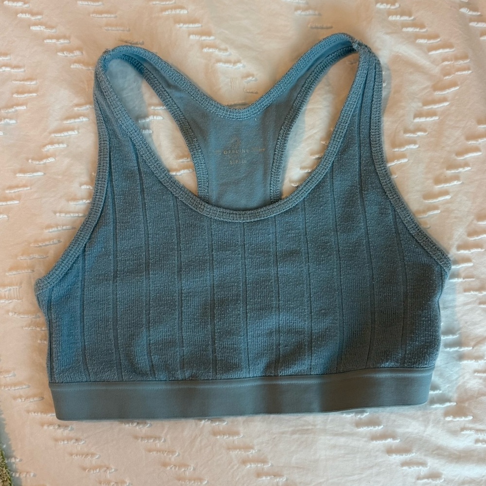 Aerie Blue Ribbed Sports Bra